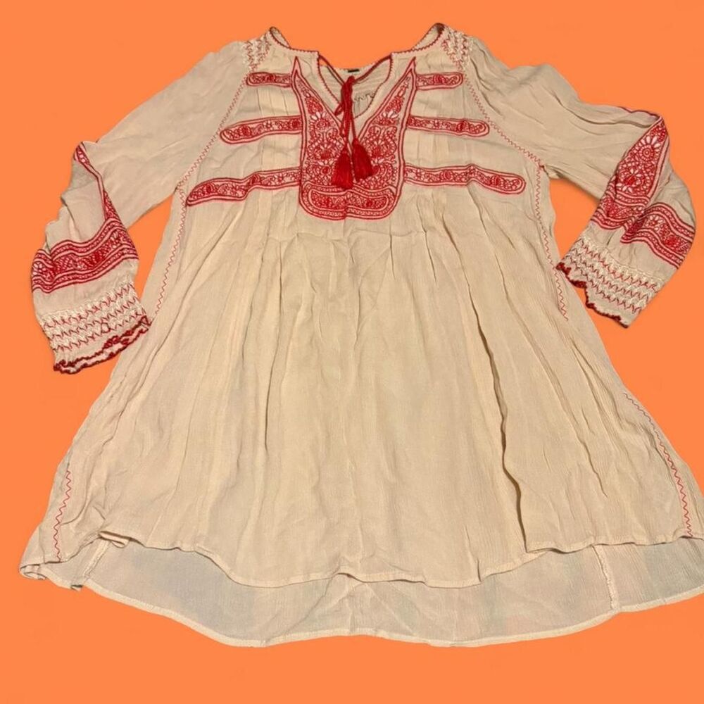 Free People Wind Willow Embroidered Tunic Mini Dress, size small (oversized)